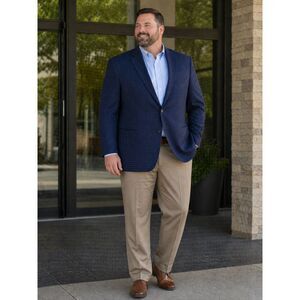 Oak Hill Sport Coat Mens 3XLT 55/56T Navy Blue Check Blazer Suit Jacket